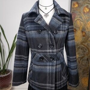 Y2K Plaid‎ Tailored Peacoat Grey Fitted Petite Outerwear Womens XS